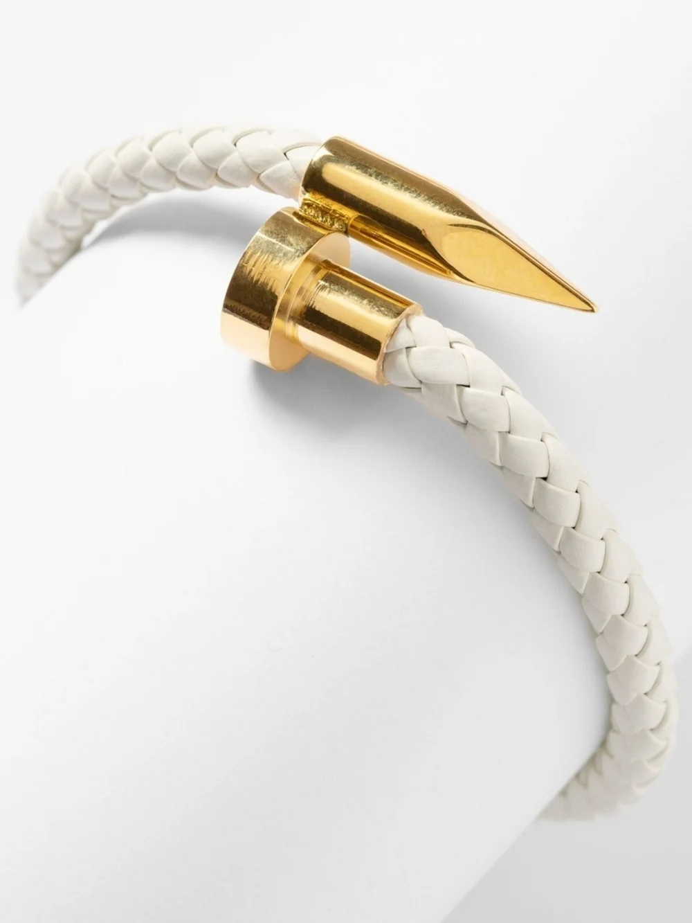 Plunder White Vegan Braided Leather Bracelet with Gold Accents